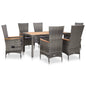 7-piece Outdoor Dining Set with Cushions Poly Rattan Grey