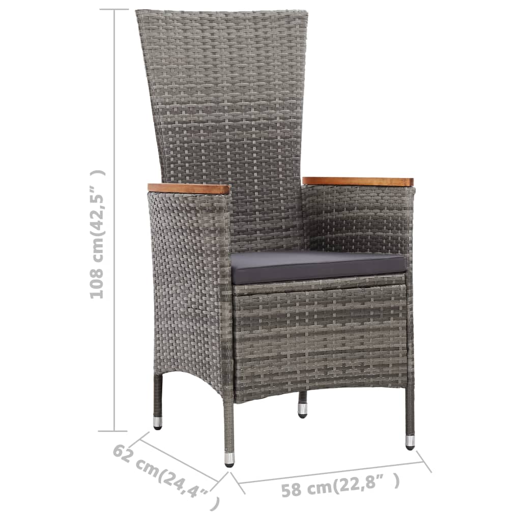 Set de comedor de jardín y cojines 7 pzas ratán sintético gris