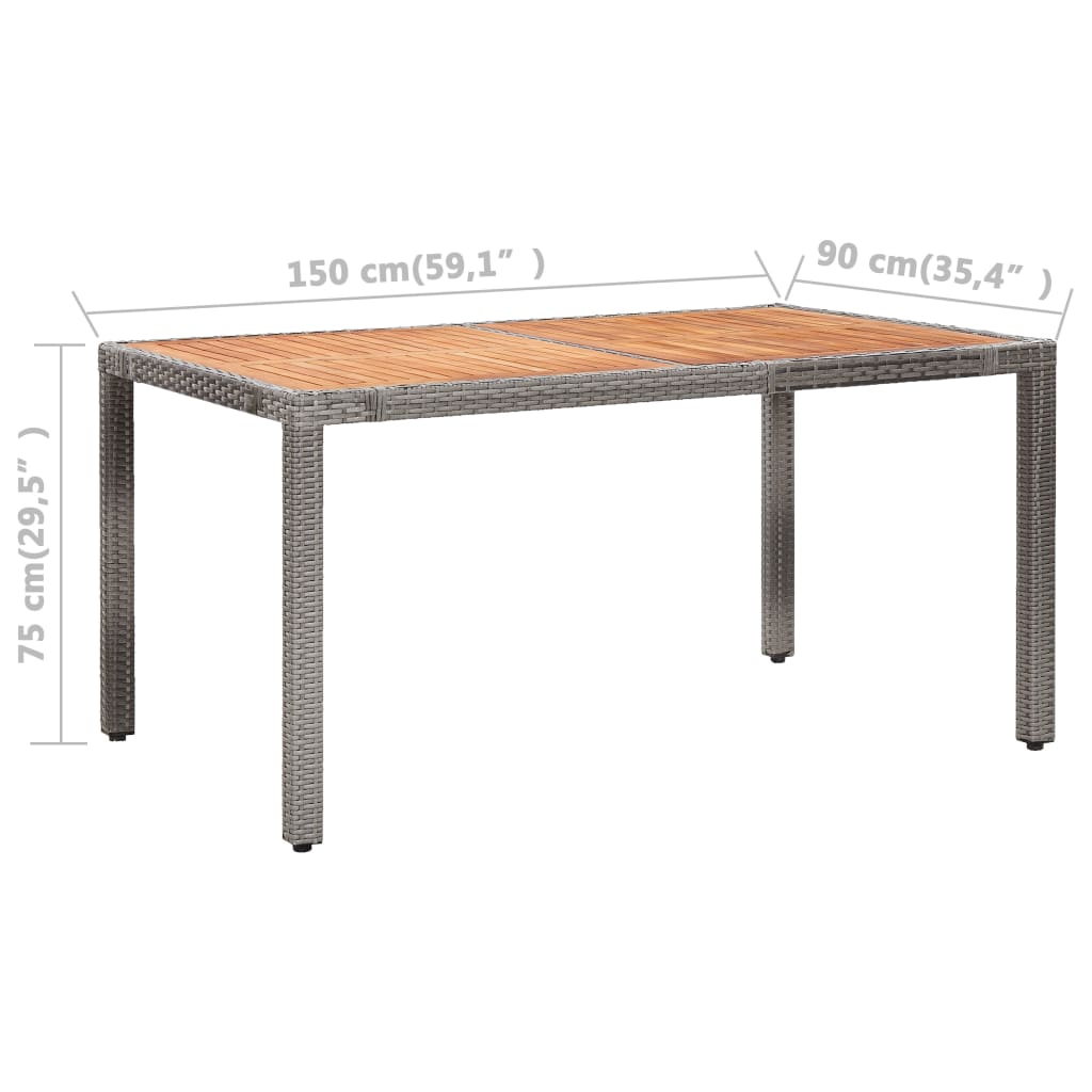 Set de comedor de jardín y cojines 7 pzas ratán sintético gris