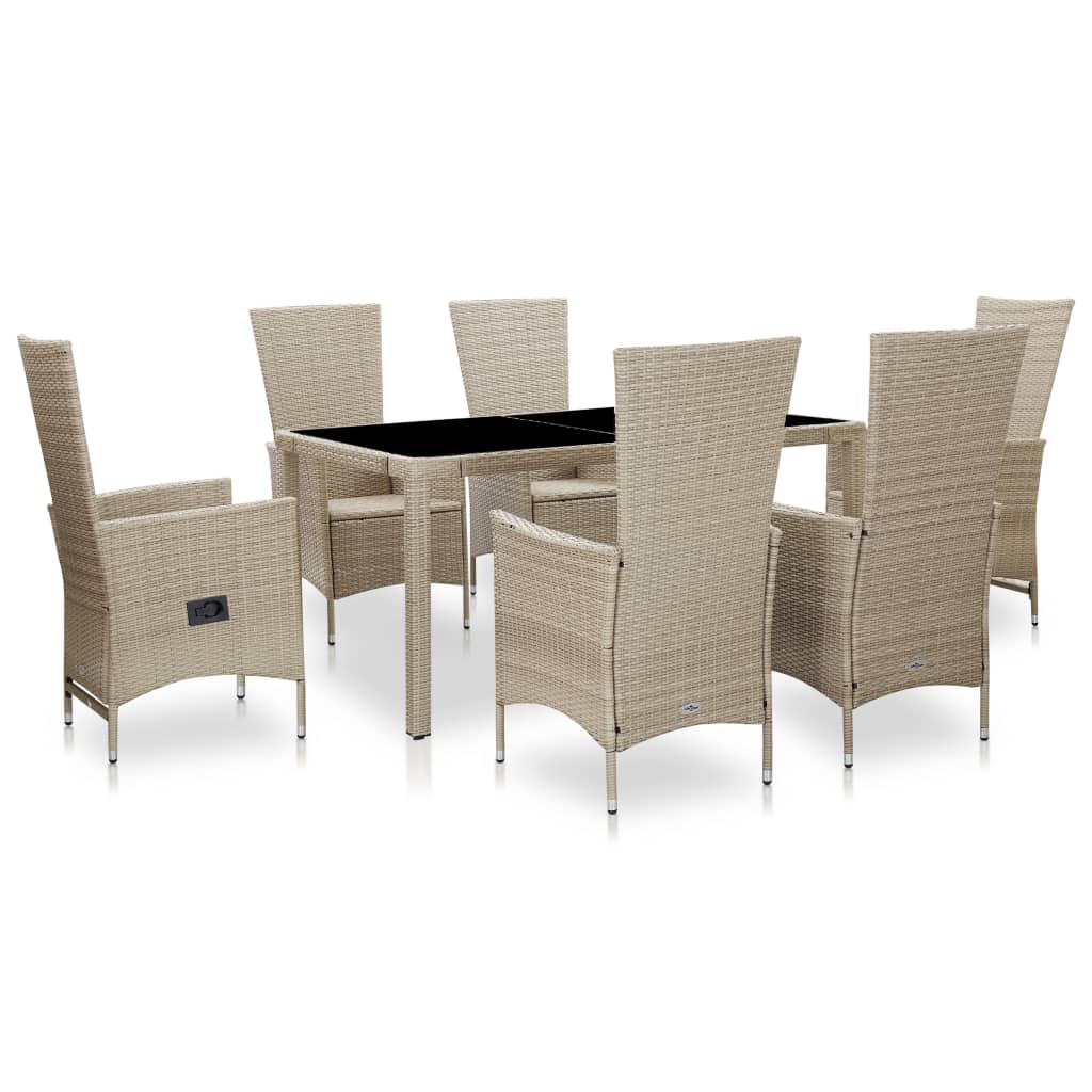 Set comedor de jardín 7 piezas ratán sintético y madera negro