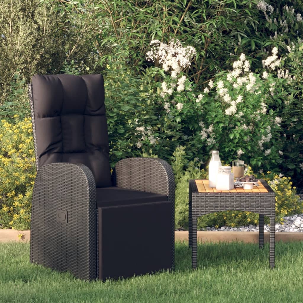 Poltrona reclinável de jardim com almofada em vime sintético cinzento