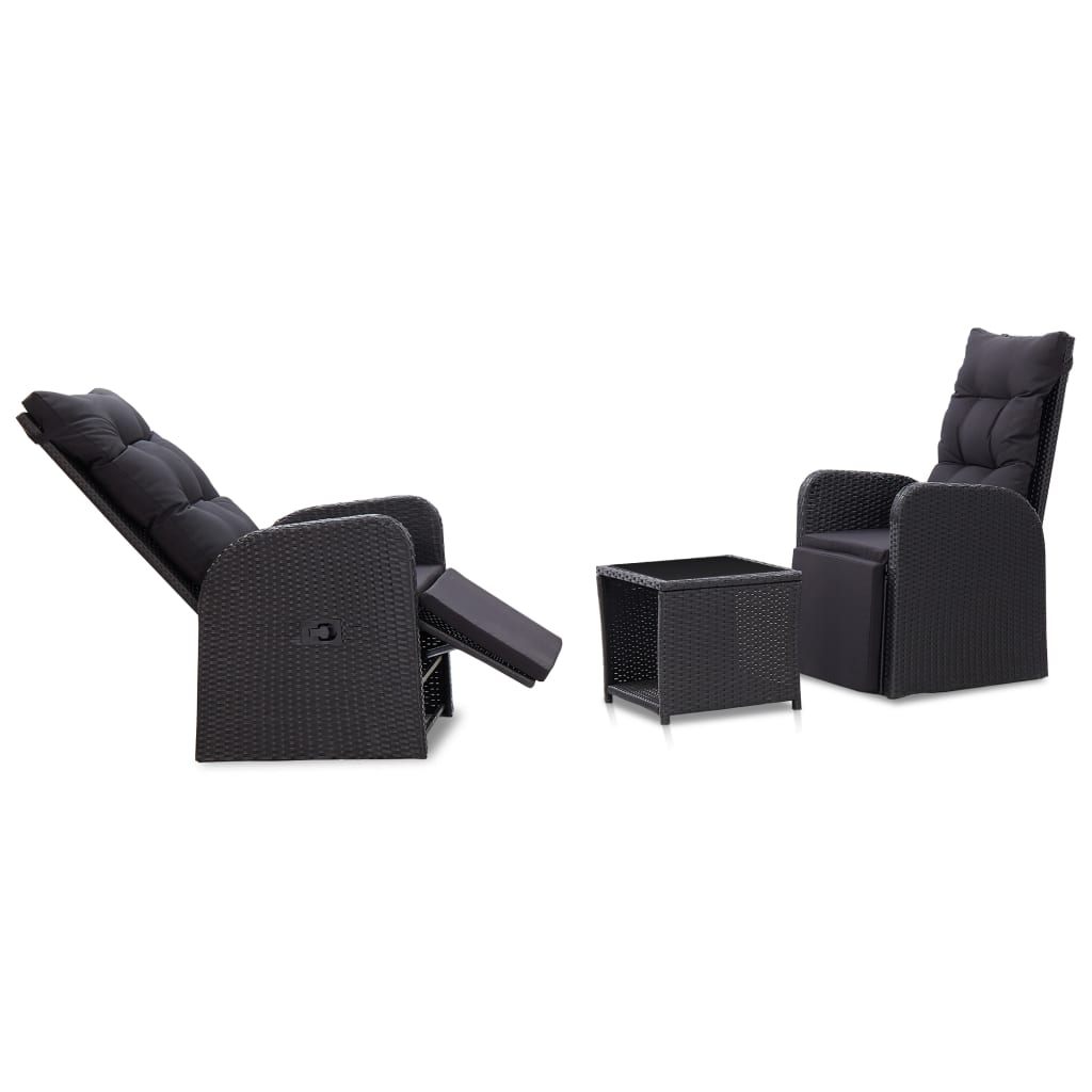 Juego muebles bistro jardín 3 pzas cojines ratán sintético gris