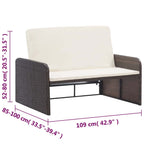 Set muebles de jardín 2 piezas y cojines ratán sintético marrón