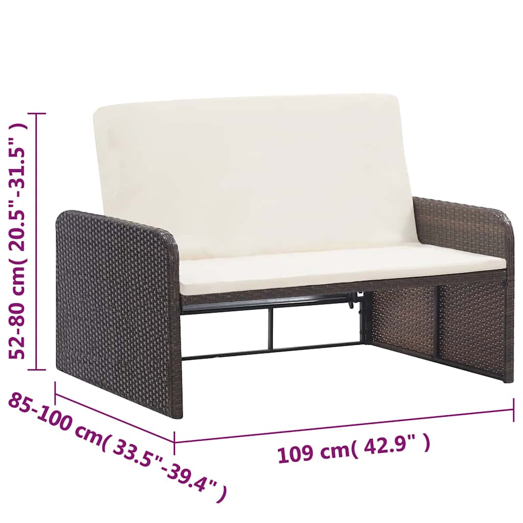 Set muebles de jardín 2 piezas y cojines ratán sintético marrón