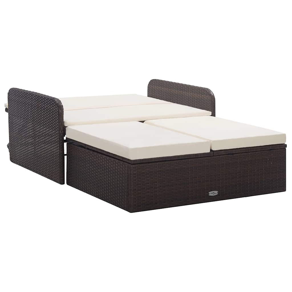 Set muebles de jardín 2 piezas y cojines ratán sintético marrón