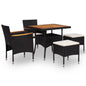 5-piece outdoor dining set, synthetic rattan and black acacia wood