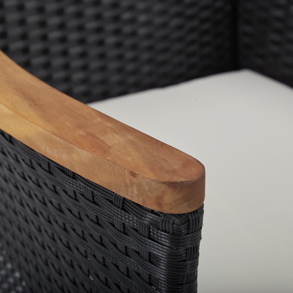 Set comedor jardín 5 pzas ratán sintético y madera acacia negro