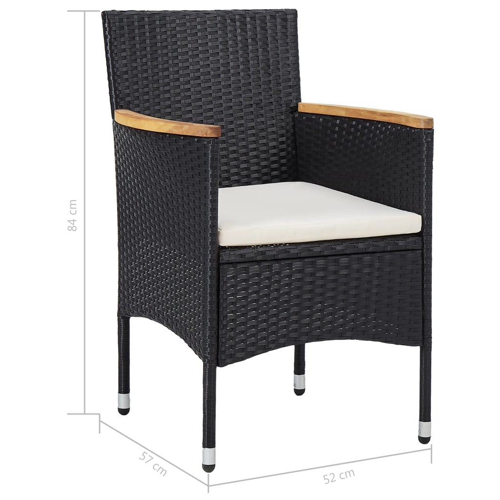 Set comedor jardín 5 pzas ratán sintético y madera acacia negro