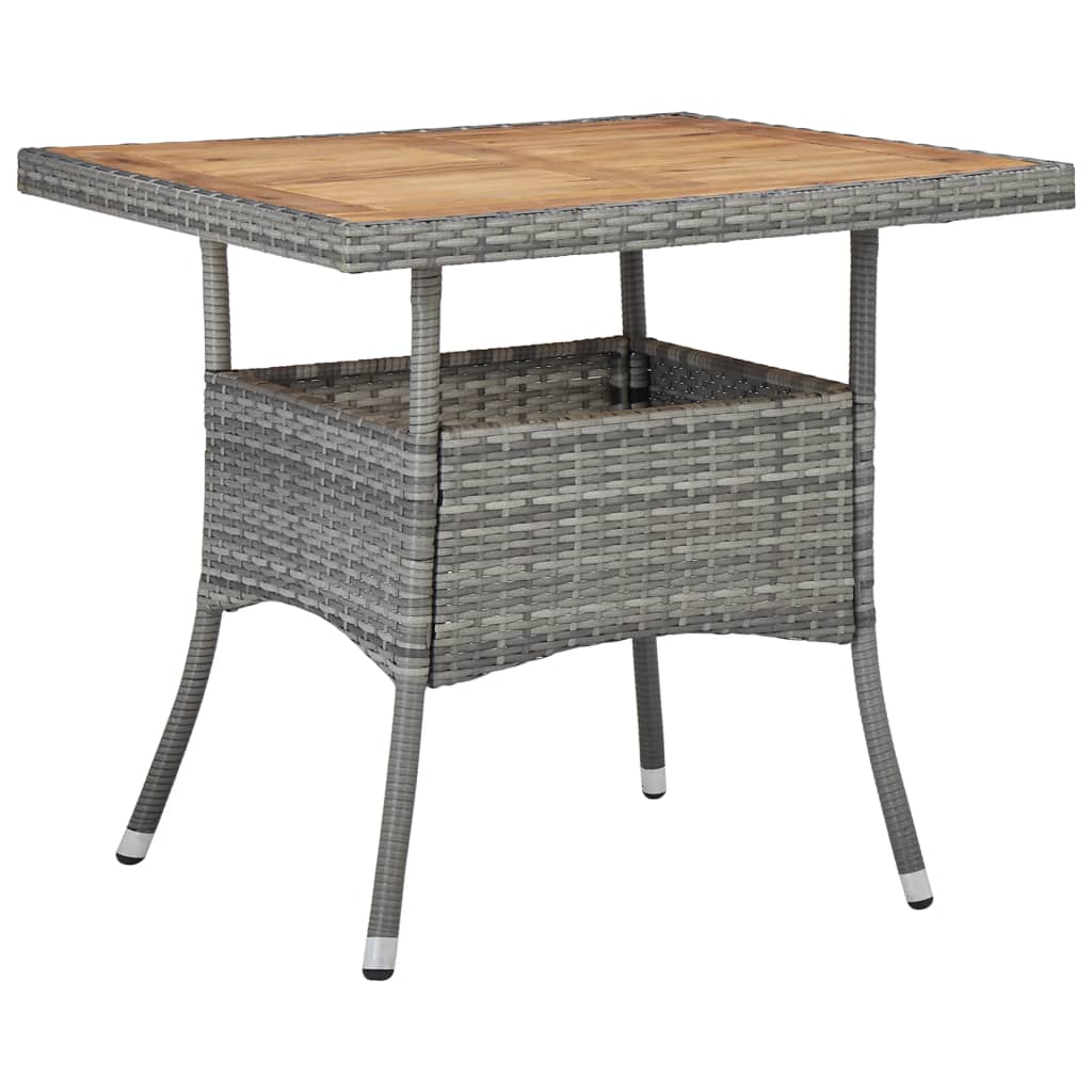 Mesa de jantar de jardim em vime sintético e madeira de acácia cinzenta