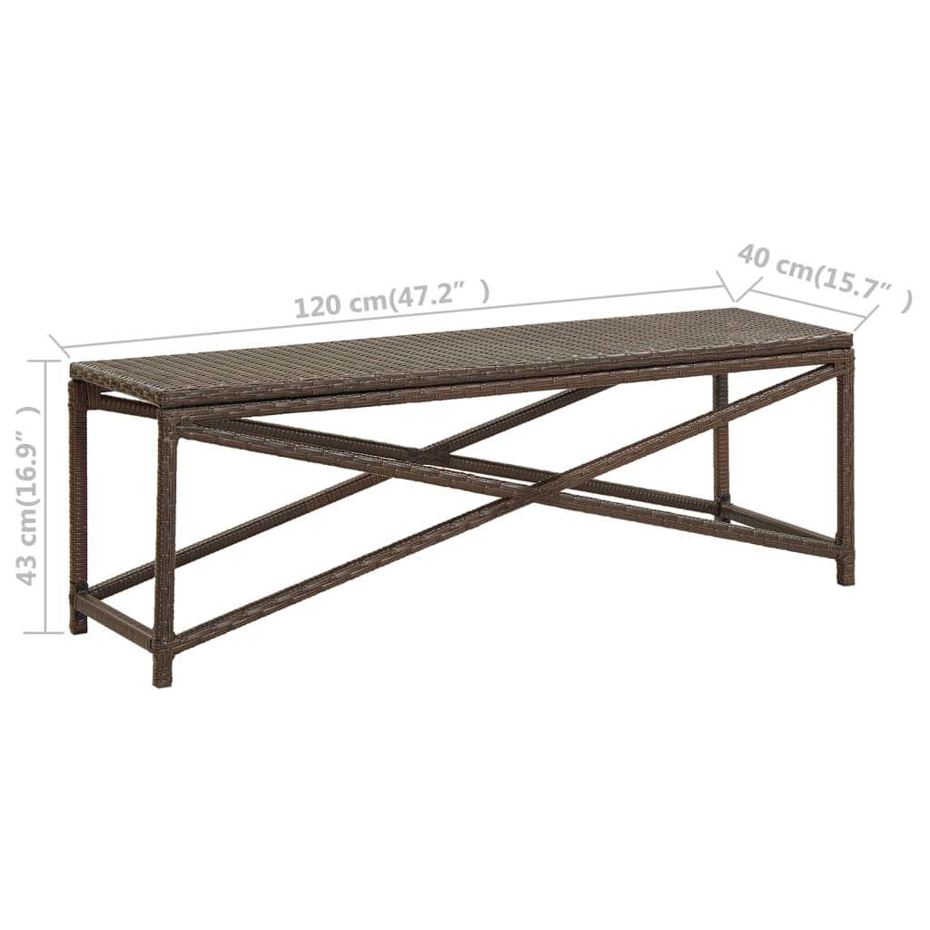 Banco de jardín de ratán sintético marrón 120 cm