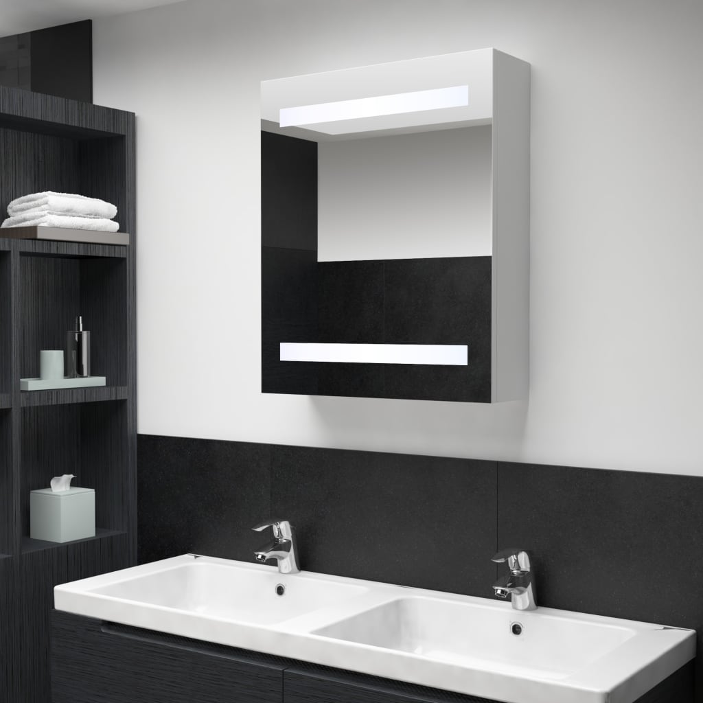 Armario de baño con espejo y LED gris hormigón 50x13x70 cm