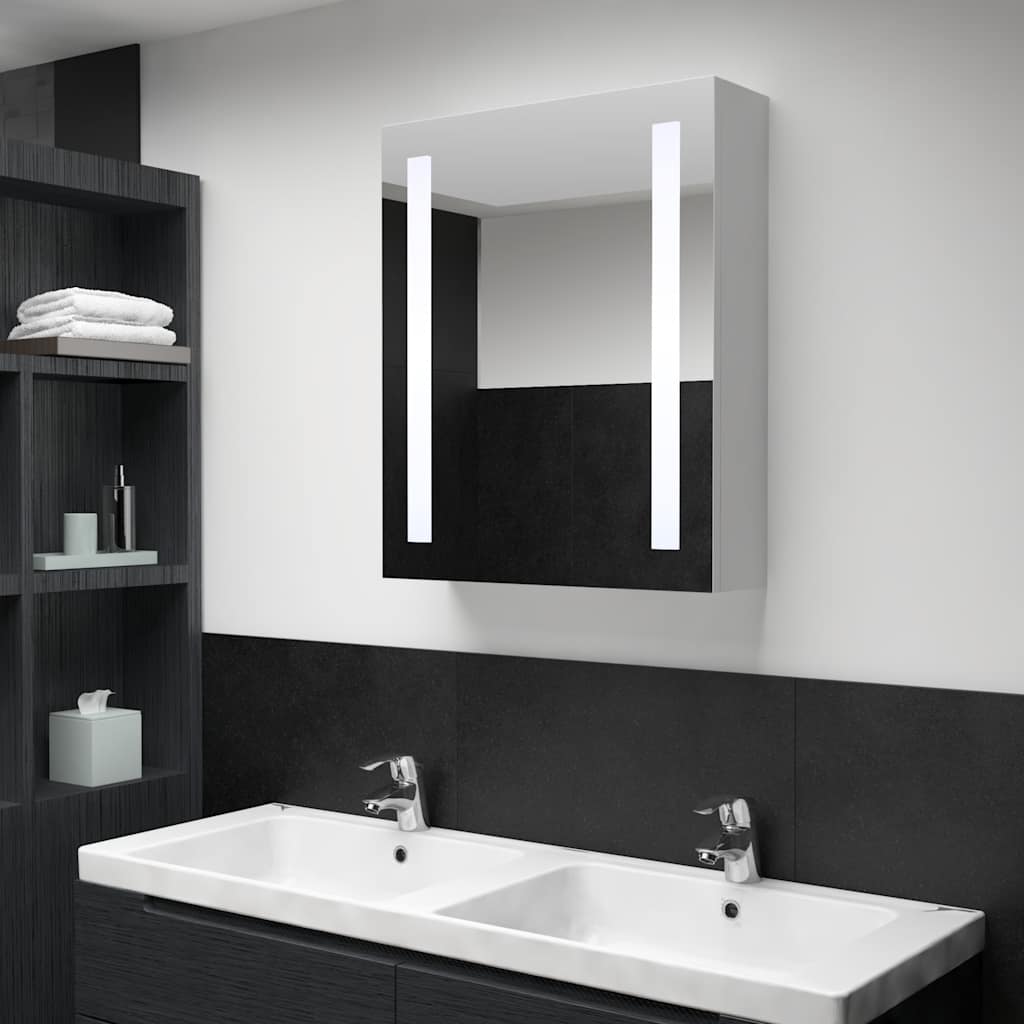 Armario de baño con espejo y LED gris hormigón 50x13x70 cm