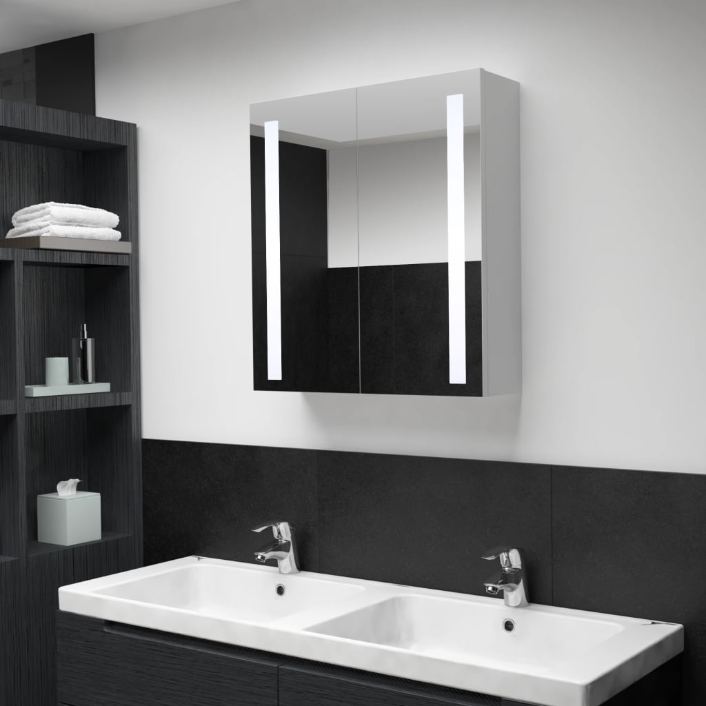 Armario de baño con espejo y LED gris hormigón 50x13x70 cm