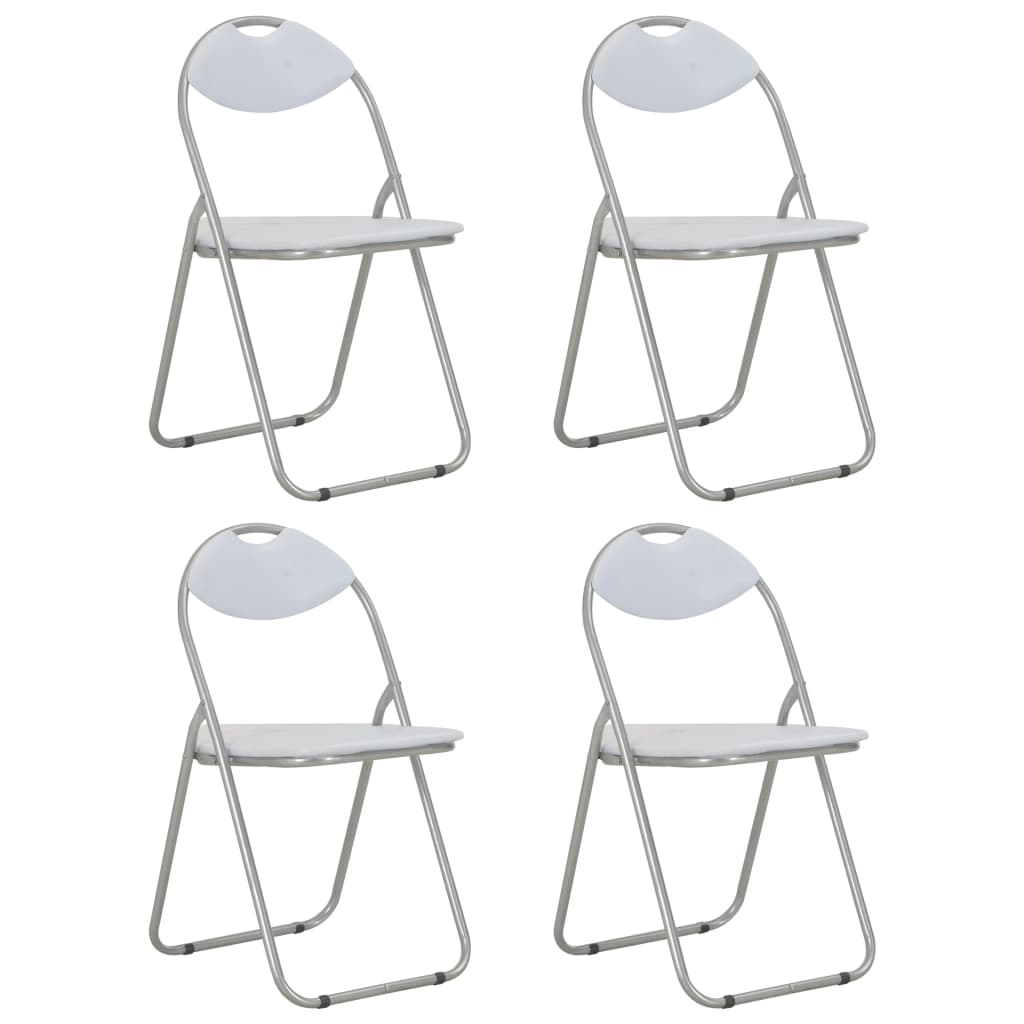 2 white faux leather folding dining chairs