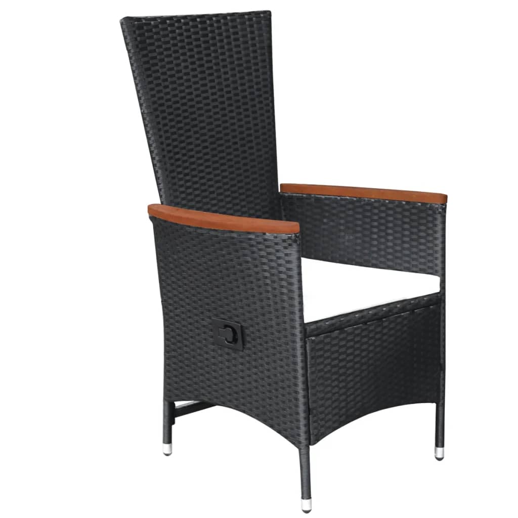 Set comedor de jardín 9 piezas y cojines ratán sintético negro