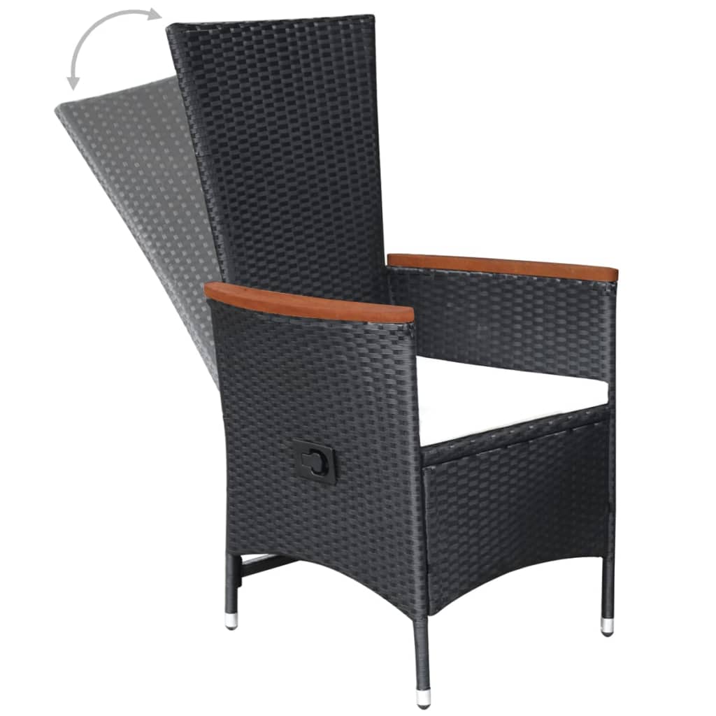 Set comedor de jardín 9 piezas y cojines ratán sintético negro