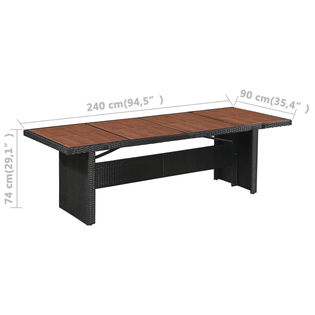 Set comedor de jardín 9 piezas y cojines ratán sintético negro