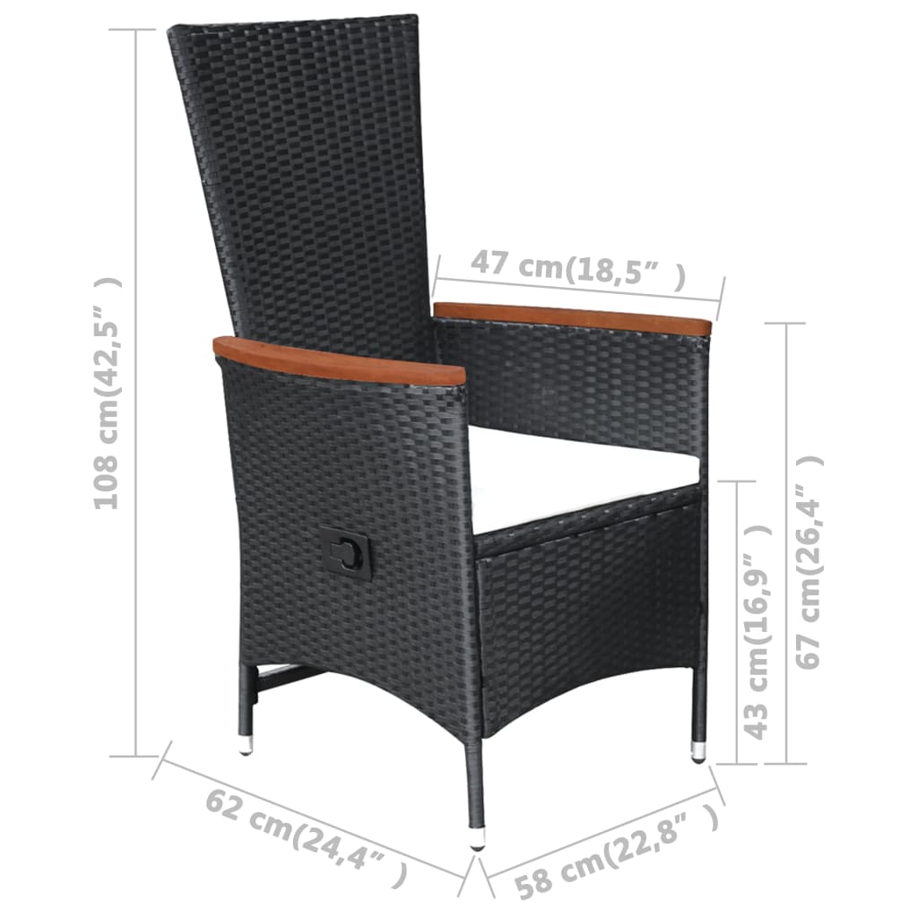 Set comedor de jardín 9 piezas y cojines ratán sintético negro