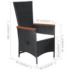 Set comedor de jardín 9 piezas y cojines ratán sintético negro