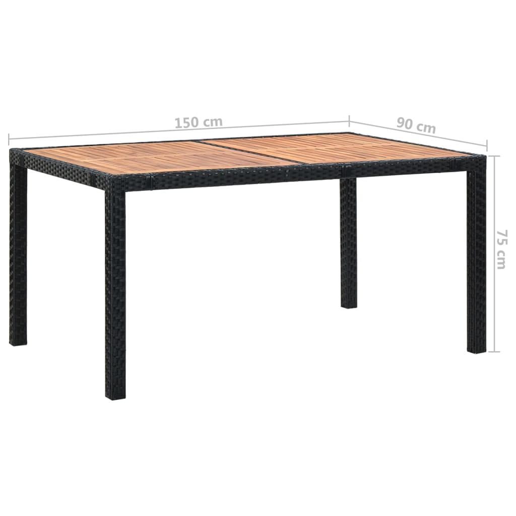 Set comedor de jardín 7 piezas ratán sintético y madera negro