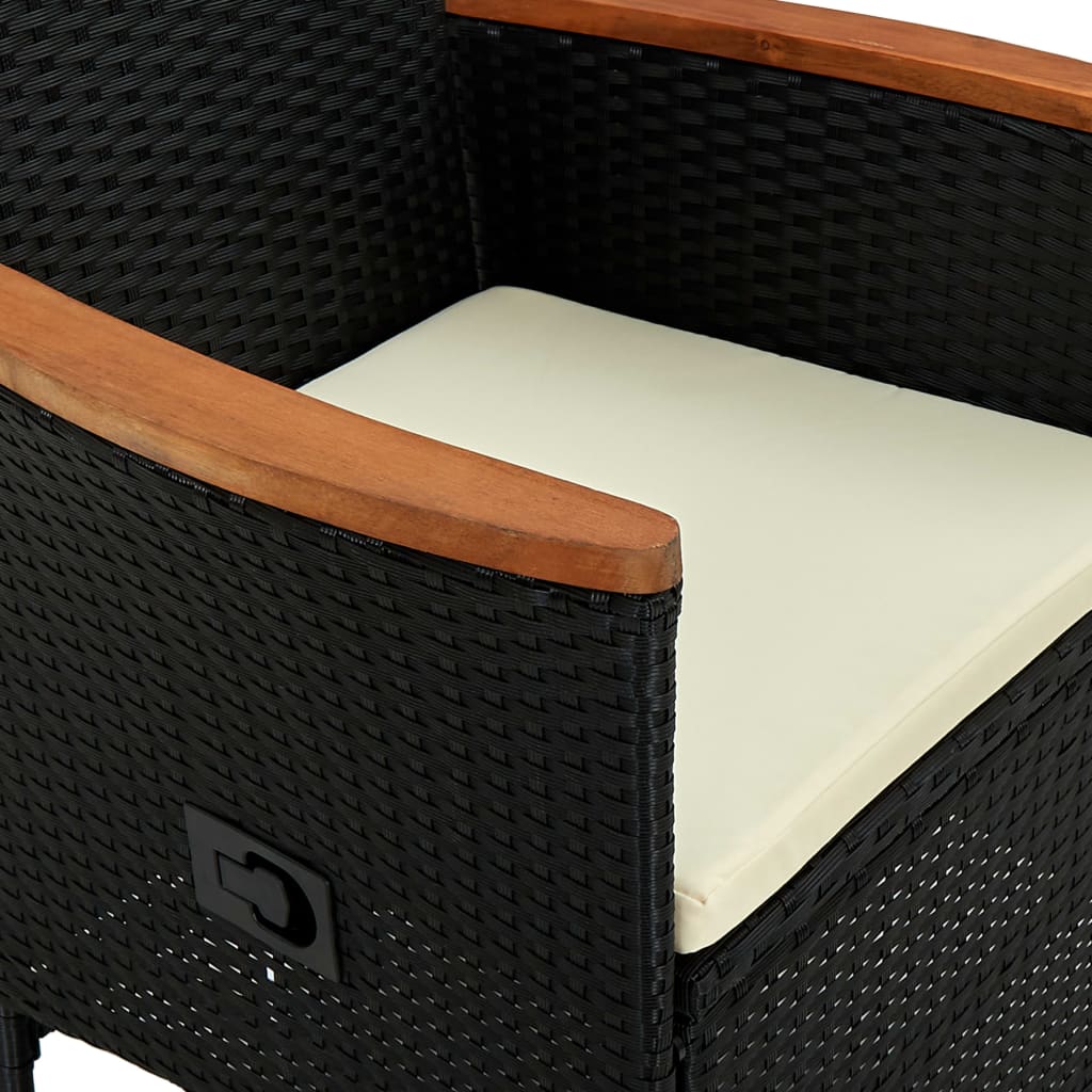 Set comedor de jardín 9 piezas y cojines ratán sintético negro