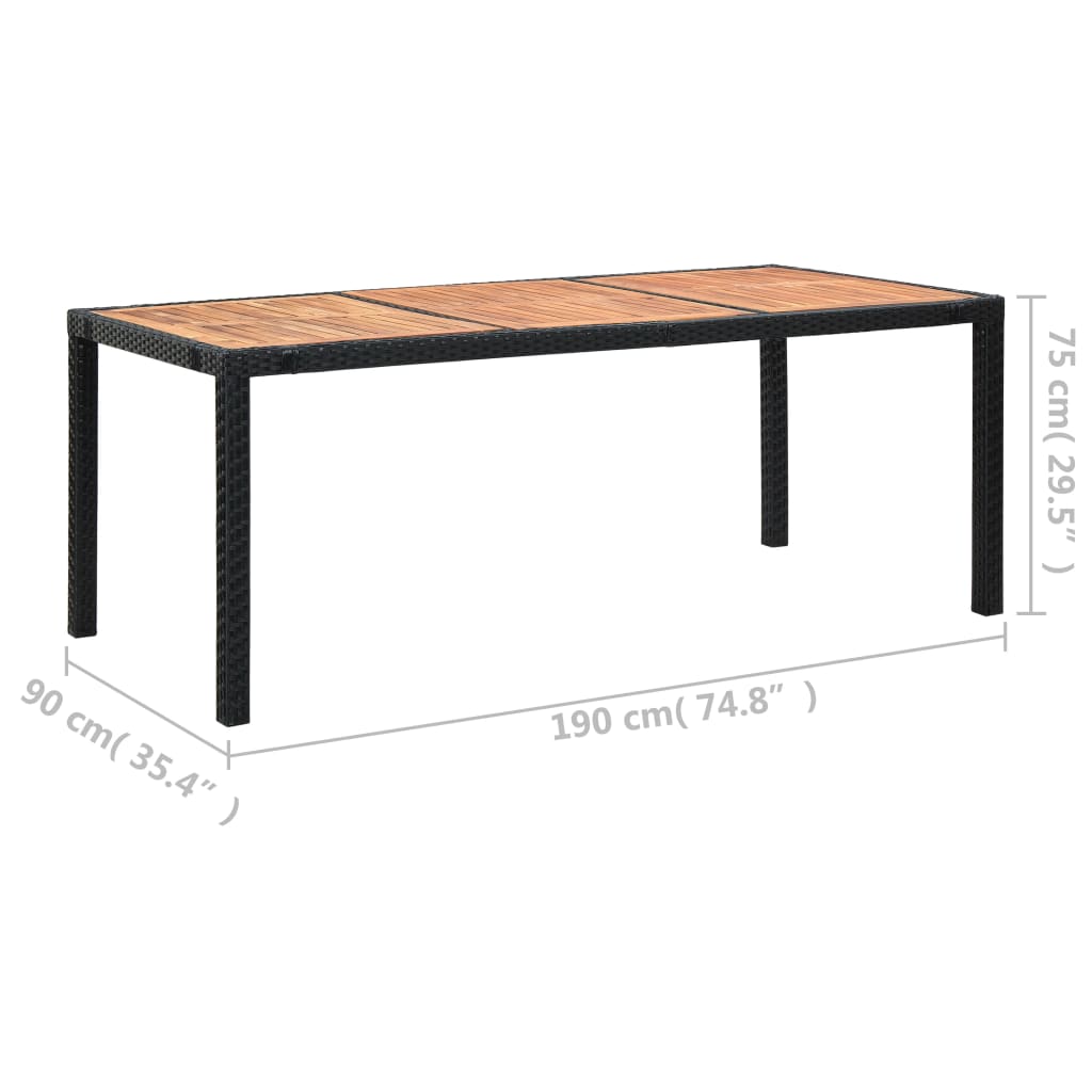 Set comedor de jardín 9 piezas y cojines ratán sintético negro