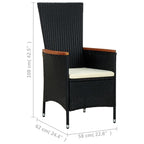 Set comedor de jardín 9 piezas y cojines ratán sintético negro