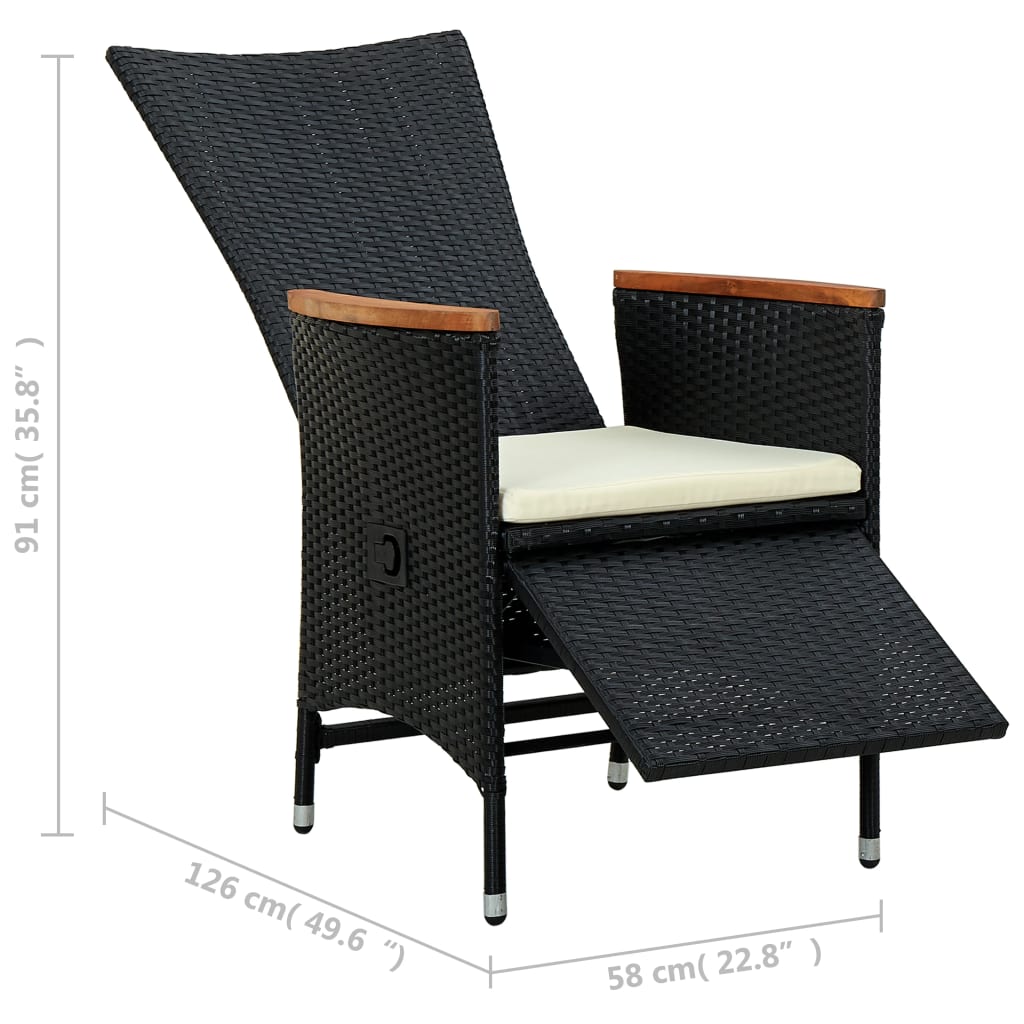 Set comedor de jardín 9 piezas y cojines ratán sintético negro