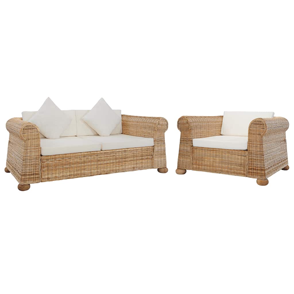 Conjunto de sofás 2 piezas con cojines ratán natural