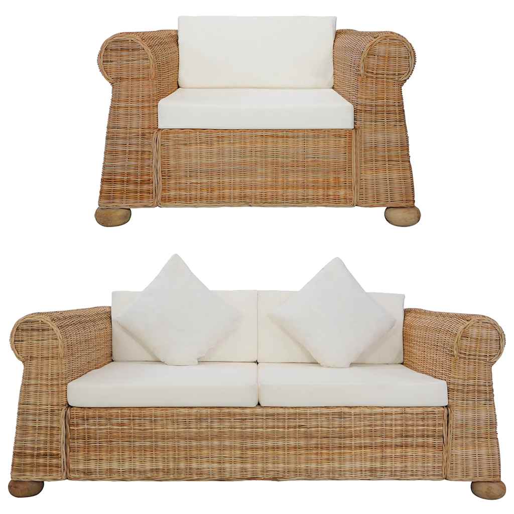 Conjunto de sofás 2 piezas con cojines ratán natural