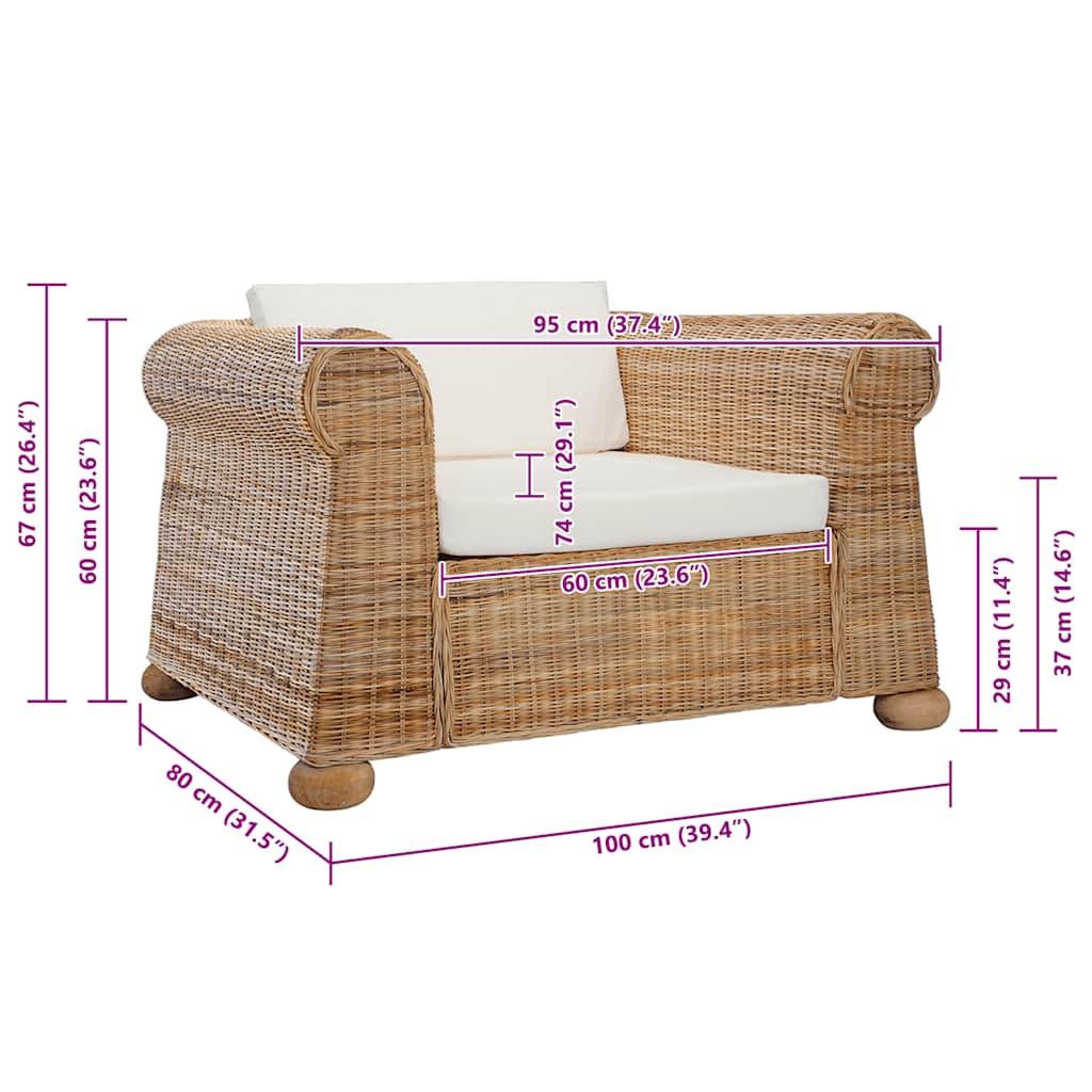 Conjunto de sofás 2 piezas con cojines ratán natural