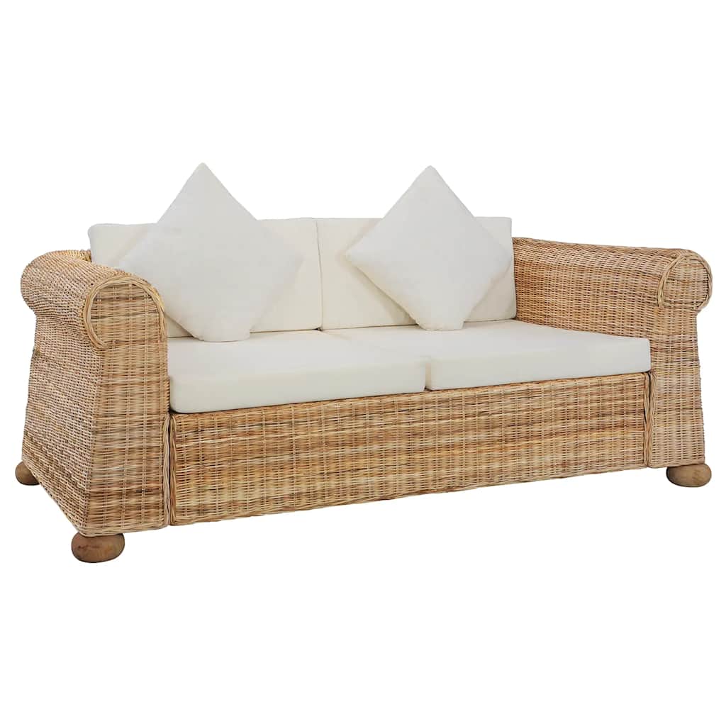 Conjunto de sofás 2 piezas con cojines ratán natural