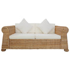 Conjunto de sofás 2 piezas con cojines ratán natural
