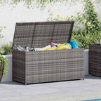 Caja de almacenaje de jardín ratán sintético gris 120x50x60 cm