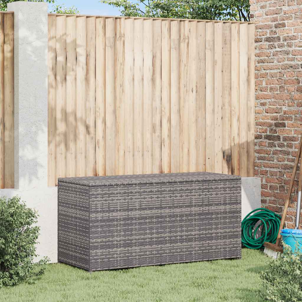 Caja de almacenaje de jardín ratán sintético gris 120x50x60 cm