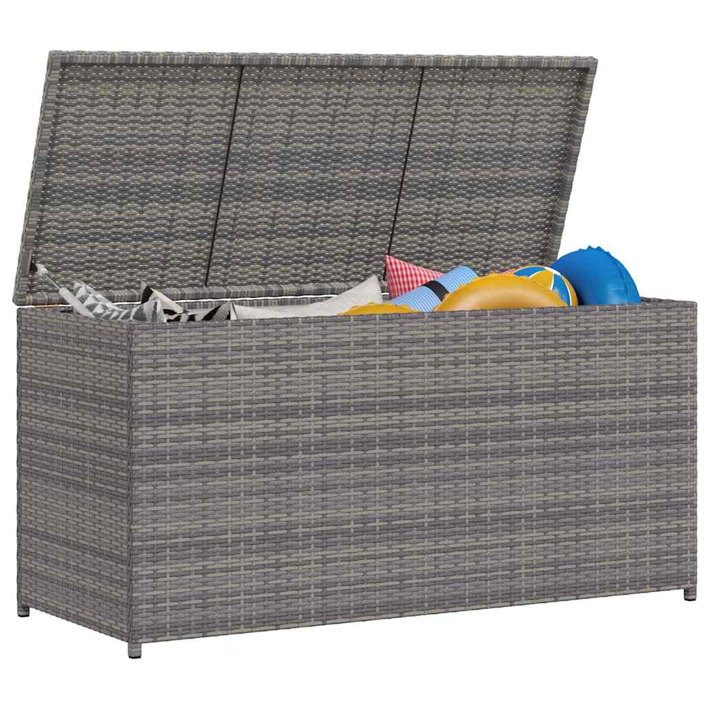 Caja de almacenaje de jardín ratán sintético gris 120x50x60 cm