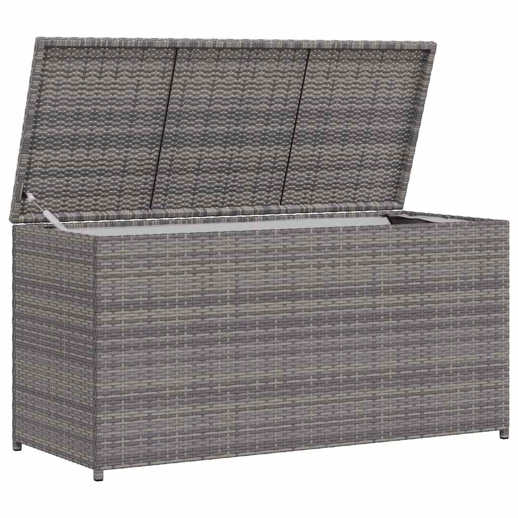 Caja de almacenaje de jardín ratán sintético gris 120x50x60 cm