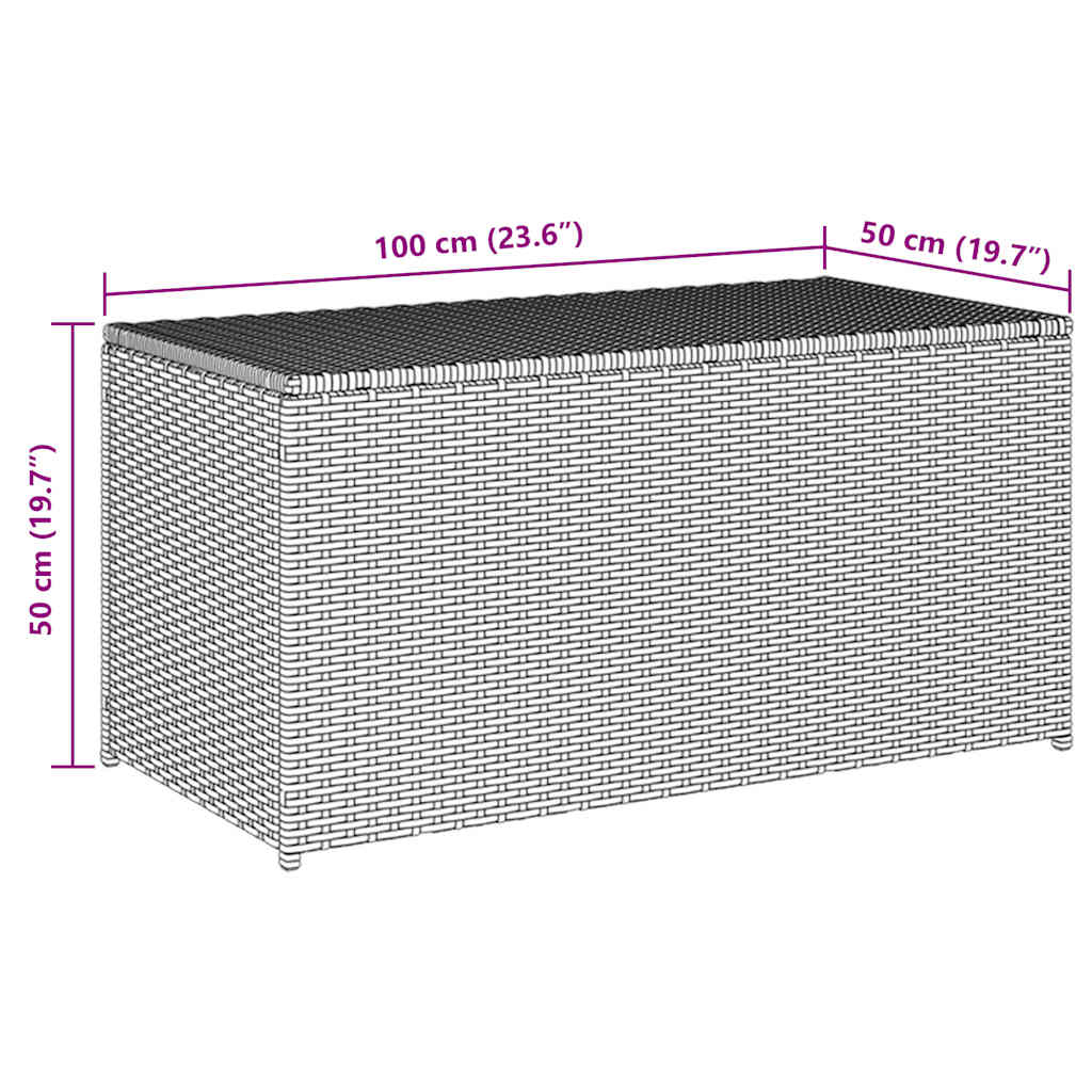Caja de almacenaje de jardín ratán sintético gris 100x50x50 cm