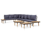Juego muebles de jardín 5 plazas y cojines madera acacia marrón