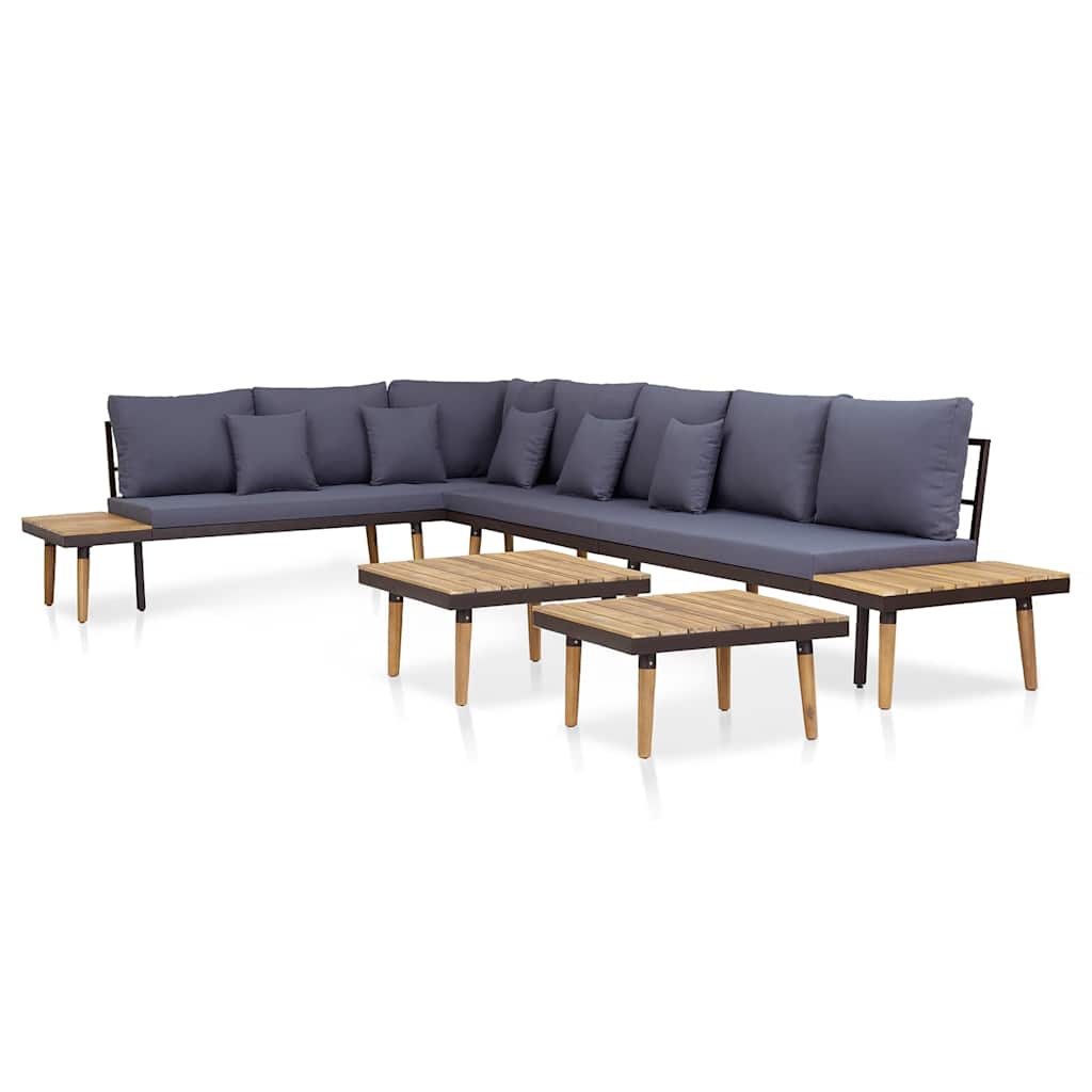 Juego muebles de jardín 5 plazas y cojines madera acacia marrón