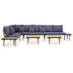 Juego muebles de jardín 5 plazas y cojines madera acacia marrón