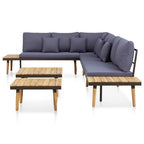 Juego muebles de jardín 5 plazas y cojines madera acacia marrón