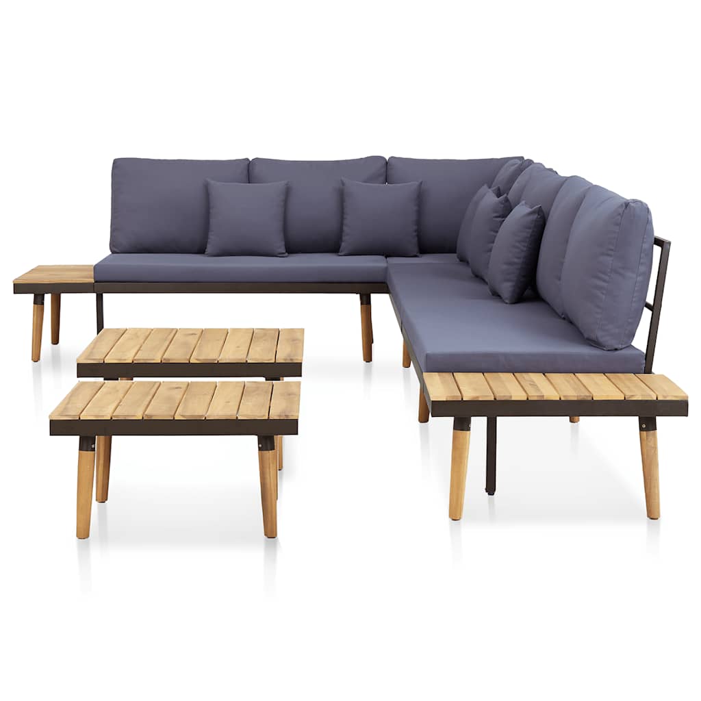 Juego muebles de jardín 5 plazas y cojines madera acacia marrón