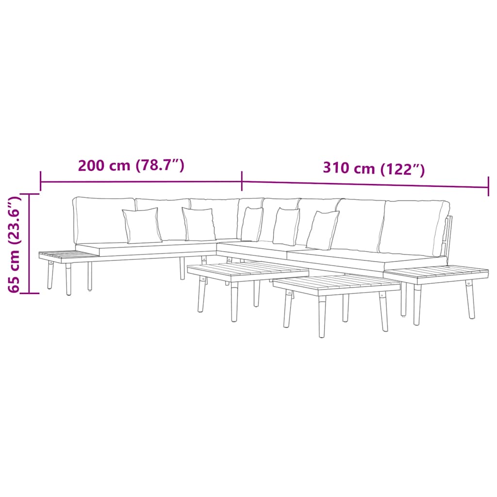 Juego muebles de jardín 5 plazas y cojines madera acacia marrón