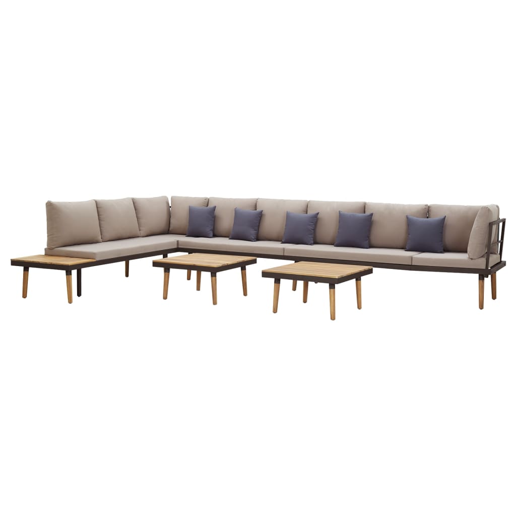 Juego muebles de jardín 8 plazas y cojines madera acacia maciza