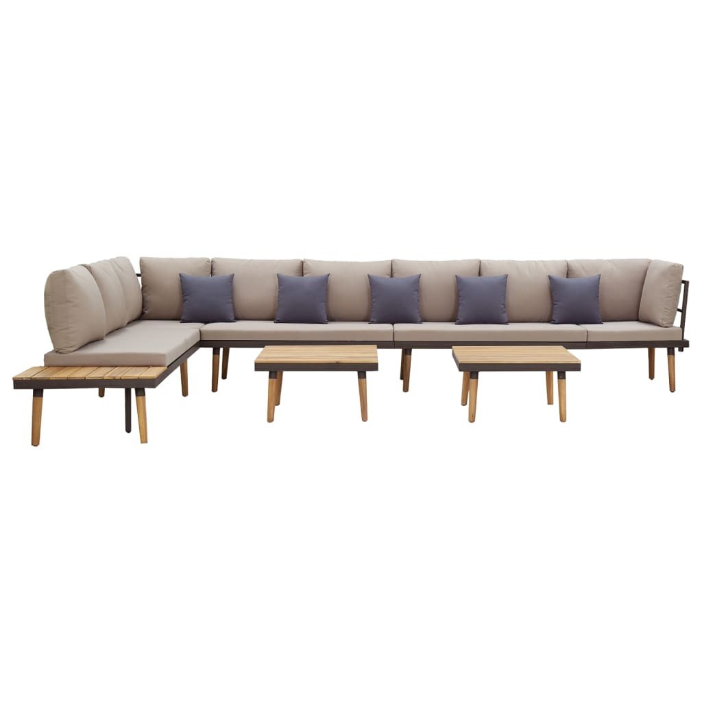 Juego muebles de jardín 8 plazas y cojines madera acacia maciza