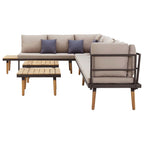 Juego muebles de jardín 8 plazas y cojines madera acacia maciza