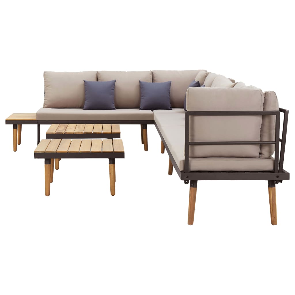 Juego muebles de jardín 8 plazas y cojines madera acacia maciza