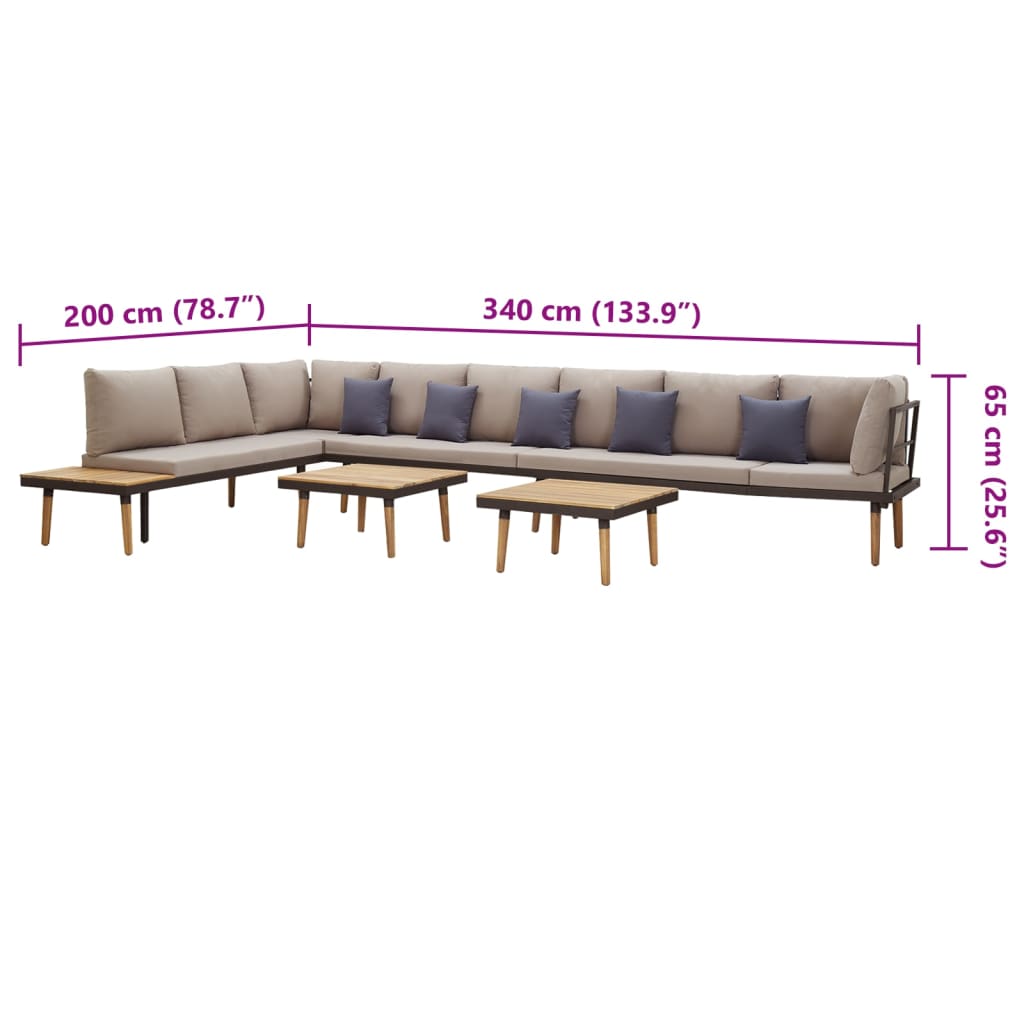 Juego muebles de jardín 8 plazas y cojines madera acacia maciza