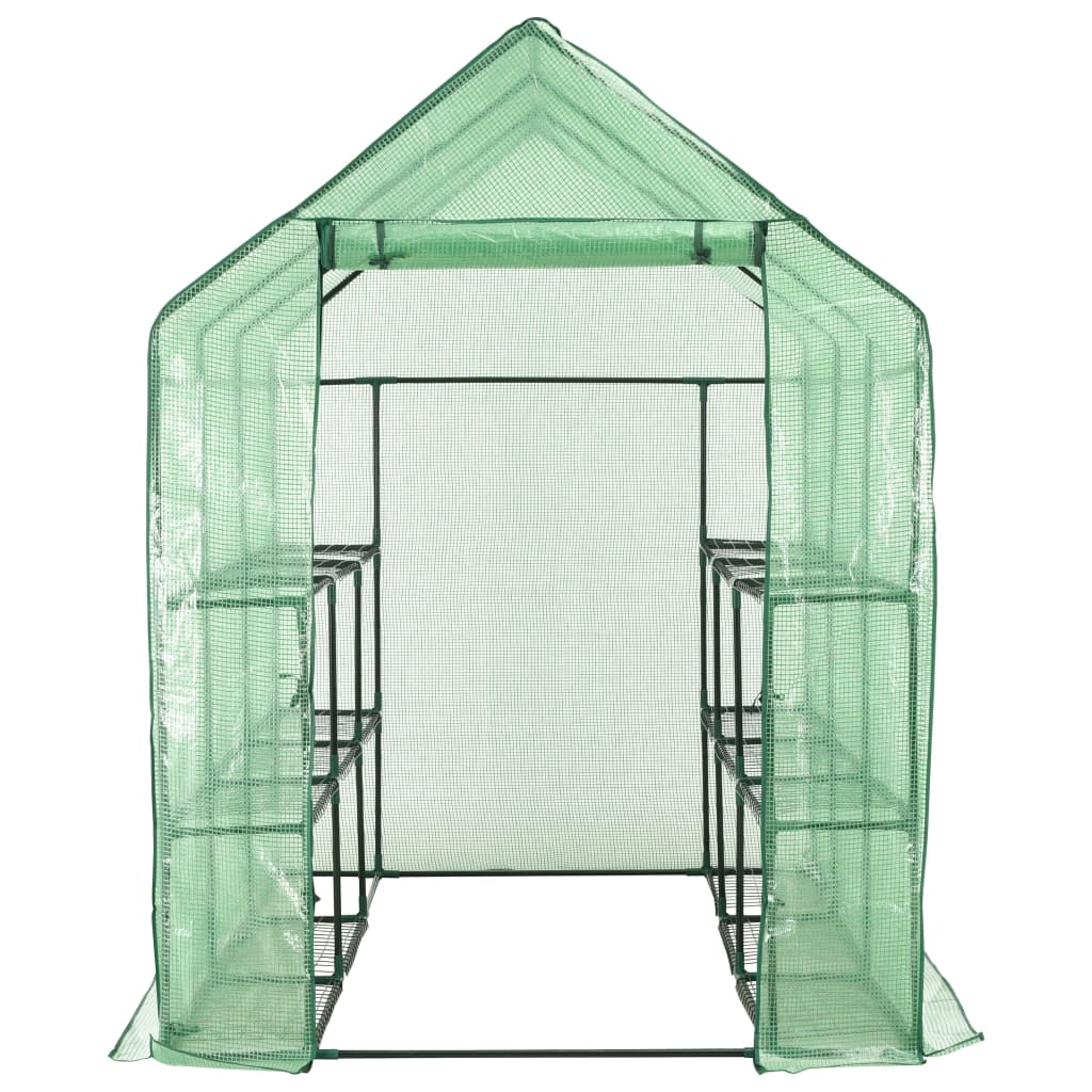 Accessible greenhouse with 12 steel shelves 143x214x196 cm